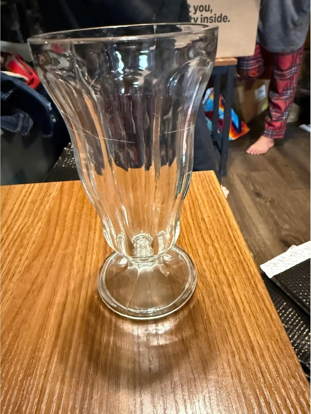 2 Clear Glass Vase with Fluted Design and Pedestal Base